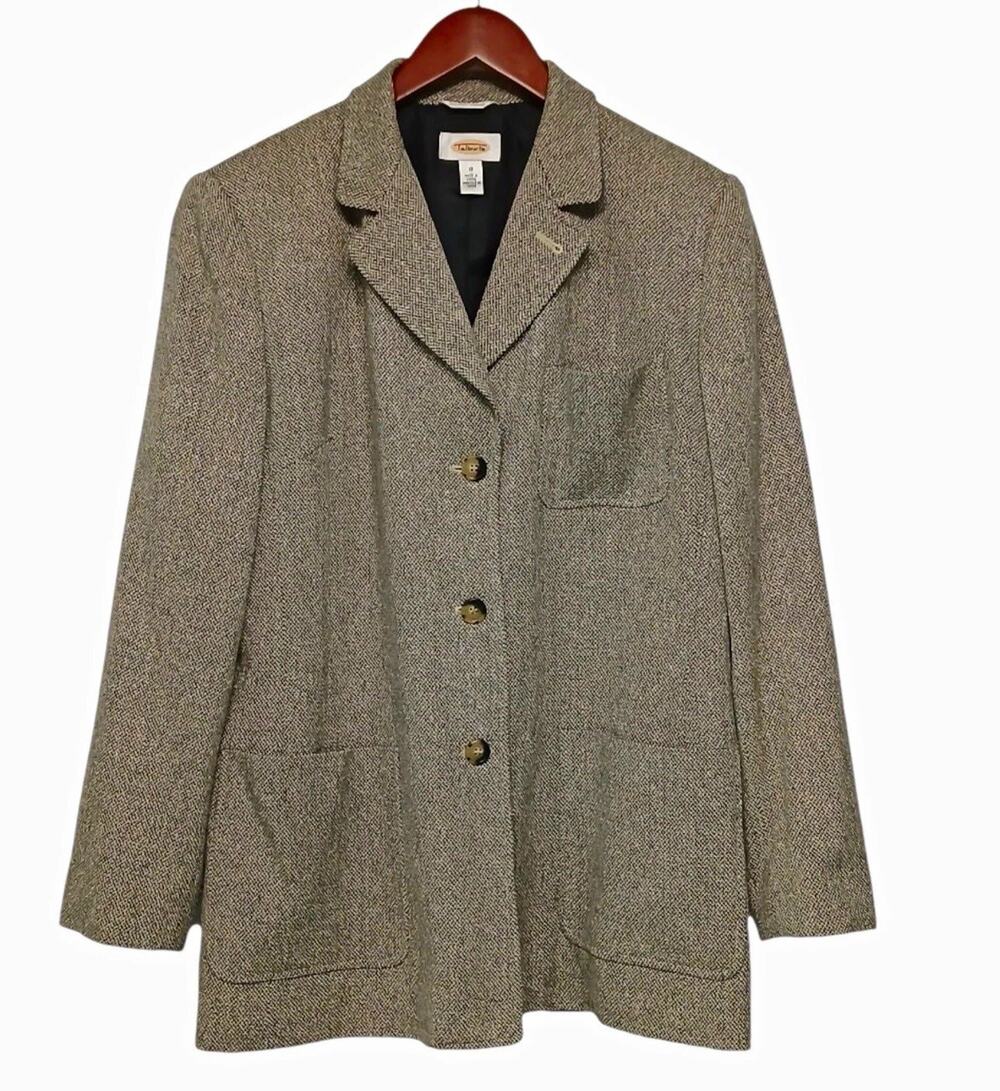 Talbots Womens 10 Silk Wool Blazer Brown Tweed Jacket Dark Academia Preppy